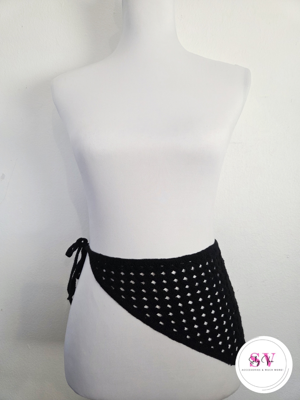 Crochet Black Waist Tie Belt